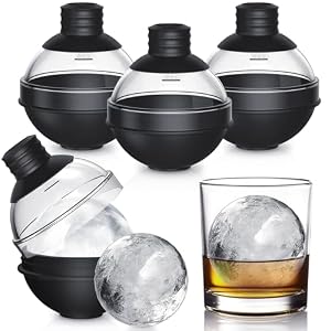 Silicone Ice Cube Moulds, 4 Pack Large Ice Ball Maker Mould with BPA Free Plastic Lid, Flexible Round Ice Cube Moulds Easy to Pop Out, Sphere Ice Trays for Freezer Whiskey, Gin, Cocktails(Black)