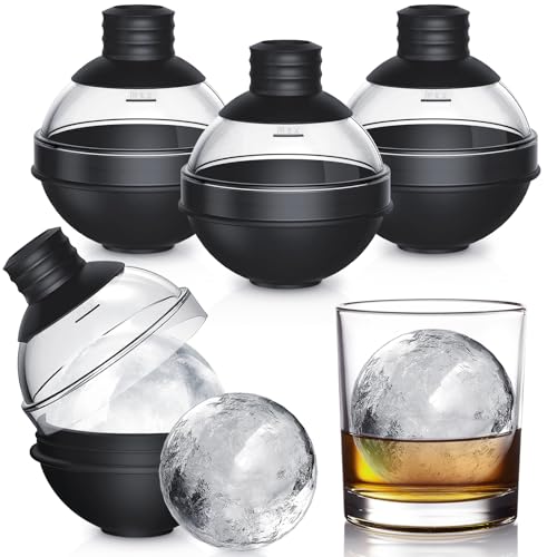 Silicone Ice Cube Moulds, 4 Pack Large Ice Ball Maker Mould with BPA Free Plastic Lid, Flexible Round Ice Cube Moulds Easy to Pop Out, Sphere Ice Trays for Freezer Whiskey, Gin, Cocktails(Black)