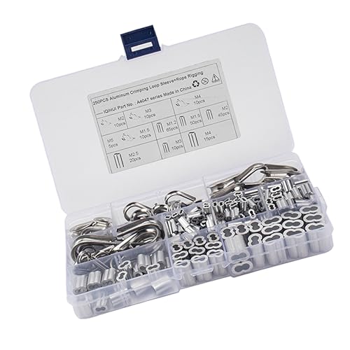 Unomor Stainless Steel Wire Rope Collar 250 Pcs Kit Ferrules Sleeves Crimping Loops