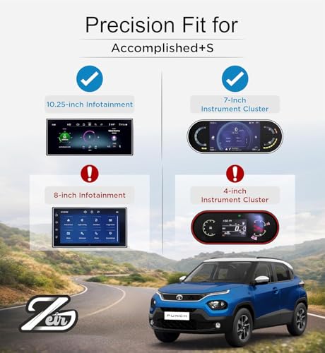 Image of ZEIR [4 PACK] Screen Protectors For TATA PUNCH 2026 FACELIFT || 10-inch INFOTAINMENT + 7 inch M.I.D Instrument Cluster + Digital Steering + Touch AC Panel Guard || Precise Fit For ACCOMPLISHED+S || Anti Scratch | Water Resistant | HD Clear | High Touch Sensitivity | New Punch 2026 Car Stereo Display Accessories 2025+ [Not Tempered Glass] ***Check Your Speedometer Carefully Before Ordering***