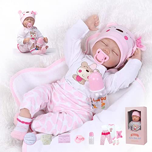 Vollence Bambola Realistica in Silicone da 46 cm con Abiti e Occhi Chiusi | Fatta a Mano con Dettagli Curati | Ottimo Regalo per Baby Shower e Festa della Mamma - Ragazza