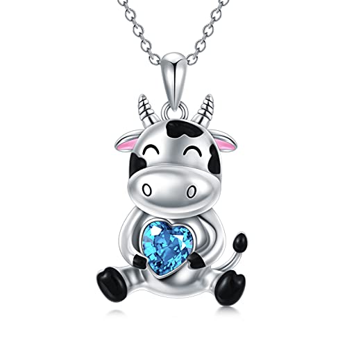 Aoboco Cow Necklace 925 Sterling Silver Year Of The Ox Necklace Heart Pendant Necklace Cow Jewelry Gifts For Women Teen Girls, Made With Austrian Crystal #TOP28