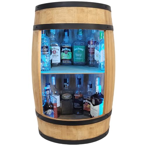 WEECO, Portabottiglie in legno con luci a LED RGB, Barile, Mobile bar, Portabottiglie, Scaffale Vino Botte, Portavino per 30-40 Bottiglie, Minibar Vino Whisky, 80x50cm (quercia)