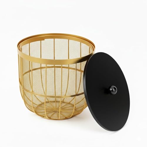 Image of Elegant Metal Fruit Basket with Lid | Large Capacity Mesh Storage Basket for Fruits & Vegetables | Dustproof Covered Fruit Bowl for Kitchen Counter & Dining Table Organizer