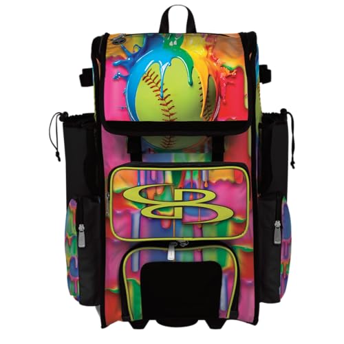 Boombah Rolling Superpack Baseball/Softball Gear Bag - Telescopic Handle - Holds 4 Bats - Wheeled Version - Softball Slide Multi