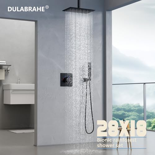 Sistema de Ducha Smart Rain con cabezal de ducha de lluvia de 8X12 pulgadas montado en techo y kit mezclador de ducha de mano de latón (Negro Mate) miniatura 2