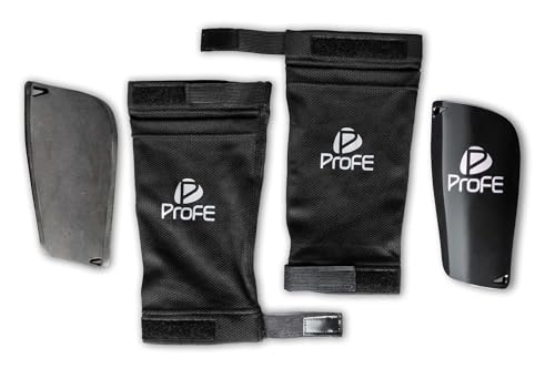ProFE® Juego de espinilleras – Mini Shin Guard Pads con soporte – Juego de espinilleras de fútbol ligero y fino – Espinilleras para insertar para mujeres, hombres y niños (2, L)