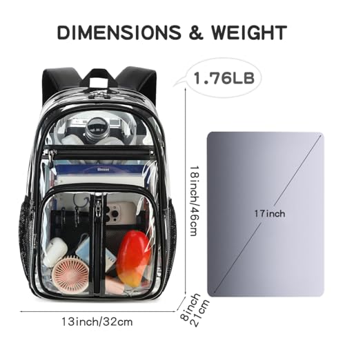 Image of Extra Large Clear Backpack Heavy Duty for Adults, XL TPU 18in Black Bookbag | See Through Stitch durable plastic Multi-Pocket Design For School Adults work Warehouses Airport security,check events