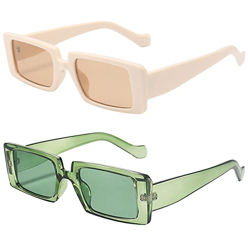 Dollger Retro Rectangle Sunglasses for Women 90’s Vintage Shades Unisex Square Thick Frame Glasses UV Protection