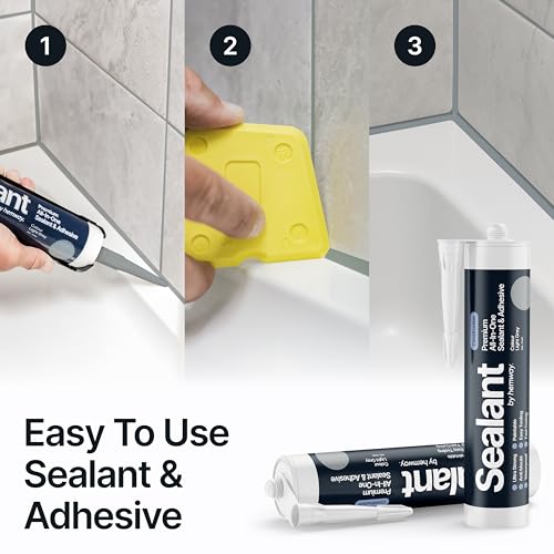 Image of Hemway Light Gray Construction Sealant & Adhesive - 300ml 1 Pack | All-in-One Hybrid Polymer, Superior to Silicone Caulk Sealant, Waterproof, Odorless, Paintable Caulk Kitchen Bathroom Outdoor