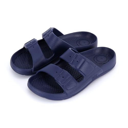 Image of Totes Kids Everywear Double Buckle Slide Sandals Lightweight Waterproof Slides with Textured Footbed