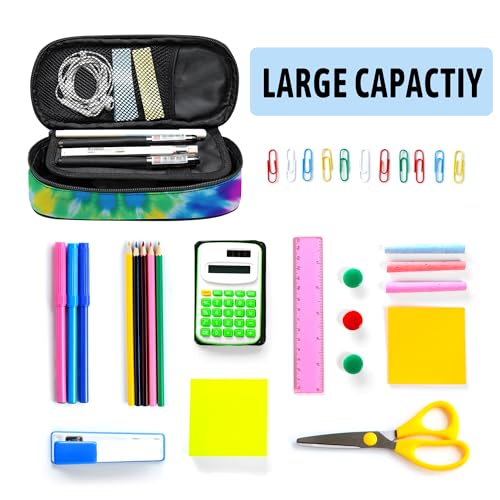 Image of Tiedye Pencil Case, Large Capacity Pen Pencil Case for Boys Girls Teen, Kids 3 Compartments Multifunction Pencil Box with Zipper Organizer, Pencil Pouch for Back to School Students