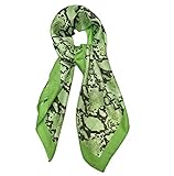 Grande écharpe carrée pour femme 70 cm x 70 cm grande pour cheveux en soie - Motif imprimé serpent vert fluo, taille unique