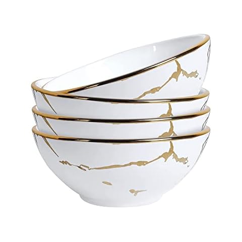 fanquare Marble Porcelain Soup Bowl Set of 4 Cover