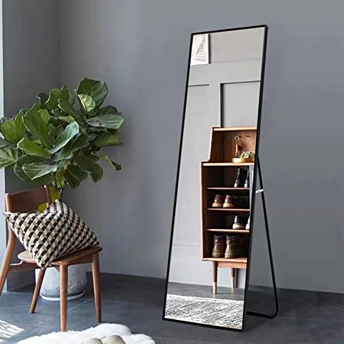 Foto von FANYUSHOW Großer Standspiegel mit Metallrahmen 150x40cm Ganzkörperspiegel mit Schwarz Wandspiegel für Wohn-, Schlaf- und Ankleidezimmer, Lehnspiegel