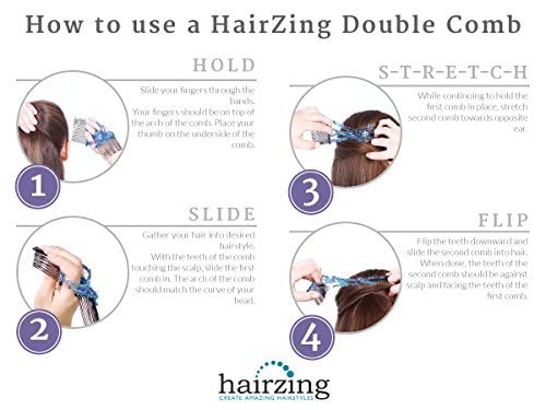 Original Stretch Double Comb for Fine Thin Sleek Straight Hair - Easy & Sturdy Long Lasting Updo's (Black, Medium)