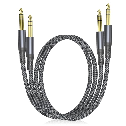 Elebase Cavo Audio Jack 6.3 mm 1M 2 Pezzi,Cavi Filo Doppio 6.35mm Maschio,Cable Guitar TRS Bilanciato 1/4 Pollici per Strumenti,Chitarra Elettrica,Basso,Tastiera Musicali,Amplificatore,Casse,Amp