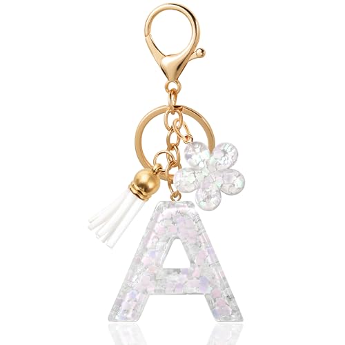 Initial Keychains for Women with Cute Heart Resin - Alphabet Letter Keychain for Bag, Backpacks, Purse or Car key