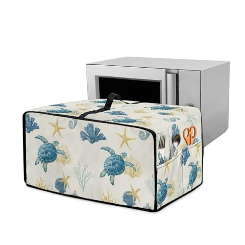 Wanyint Funda mediana para horno tostador, 52 x 42 x 25 cm, cubierta para electrodomésticos de cocina con asa y bolsillo, decoración del hogar, estrella de mar de tortuga marina retro