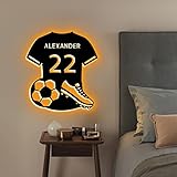 Personalized Soccer Metal Sign with LED Light Soccer Lamp Custom Football Jersey Name Number Wall Art Decoration Gift for Soccer Player Lover Sport Fan Boy Men Kids (Soccer Jersey Wall Sign - 1)