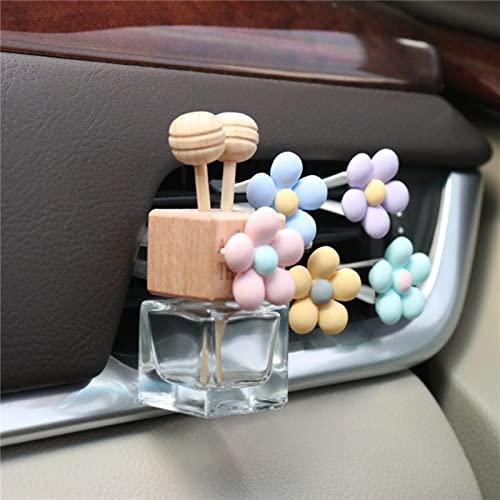 Image of Empty Car Essential Oil Diffuser Bottle with 4 Flower Air Vent Decor Clips, Clear Car Diffuser Glass Bottle for Perfume, Air Freshener, Auto Air Outlet Decoration Clip Interior Ornament Accessories