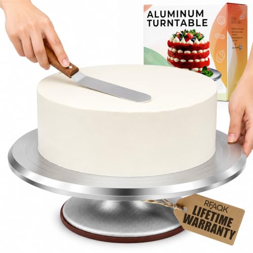 RFAQK 12 Inch Aluminum Alloy Revolving Cake Stand, Cake Turntable for Decorating Rotating Cake Stand...