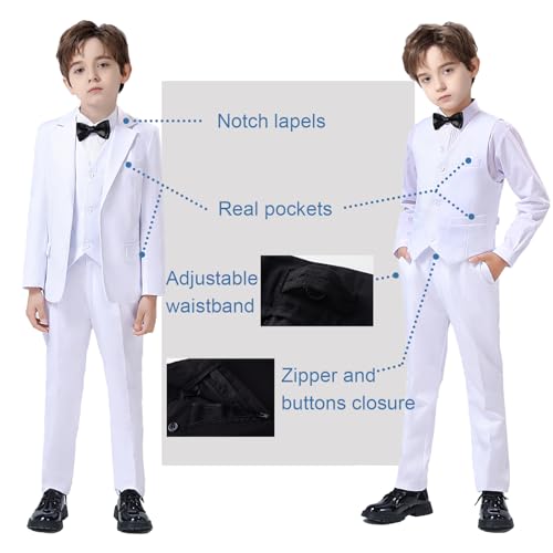 Image of Boy Suits 5 Pieces Formal Suit Set with Adjustable Waist Kids Dress Suit for Wedding Prom