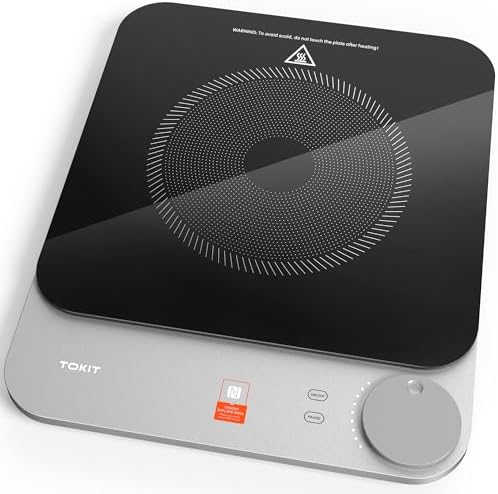 TOKIT Induktionskochfeld 2100W, 16mm Ultradünn Induction Hob | 9 Heizstufen, Induktionskochplatte NFC-Online-Rezept, Tasten-Steuerung Induction Cooker Für Küche, Wohnheim, Camping