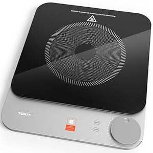 TOKIT Induktionskochfeld 2100W, 16mm Ultradünn Induction Hob 9 Heizstufen, Induktionskochplatte NFC-Online-Rezept, Tasten-Steuerung Induction Cooker Für Küche, Wohnheim, Camping (Grau)