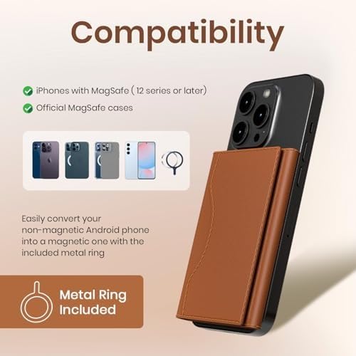 Image of TOUCCH Wallet Z Magsafe Compatible PU Magnetic Card Holder with Business Card Back Mount Phone Wallet | Compatible with iPhone 12 /13 /14 /15 /16 /17 Brown