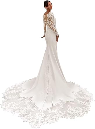 Mermaid Strapless Wedding Dress for Bride Satin Lace Applique Backless Bodycon Bridal Gowns