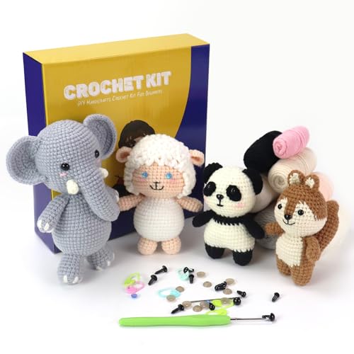 Fltengle Crochet Kit Complete Pack for Beginners, Home Halloween Decoration Including Crochet Hook, Yarn Balls, Needles, Instructions, Step-by-Step Video (Animal)