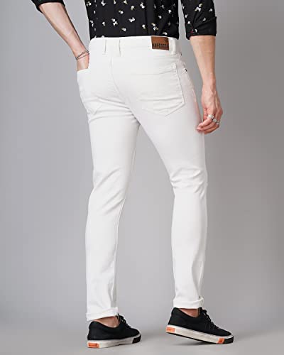 Image of Hardsoda Men's Cotton Poly Lycra White Solid Slim Fit Jeans
