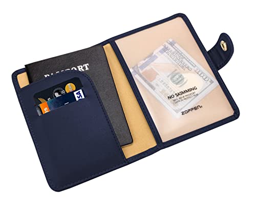 Zoppen Passport And Vaccine Card Holder Combo, Passport Holder With Vaccine Card Slot, Passport Wallet Cover Case Travel Essentials Document Organizer, Rfid Blocking Travel Wallet Womens Men Navy Blue #TOP3
