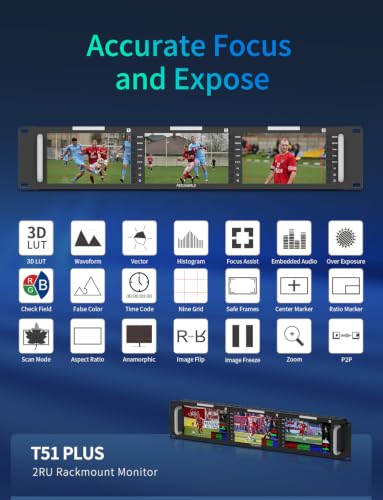 Image of FEELWORLD T51 Plus 2RU Triple 5.5 Inch SDI Rack Mount Broadcast Monitor LCD 1920x1080 3G SDI HDMI AV Input and Output