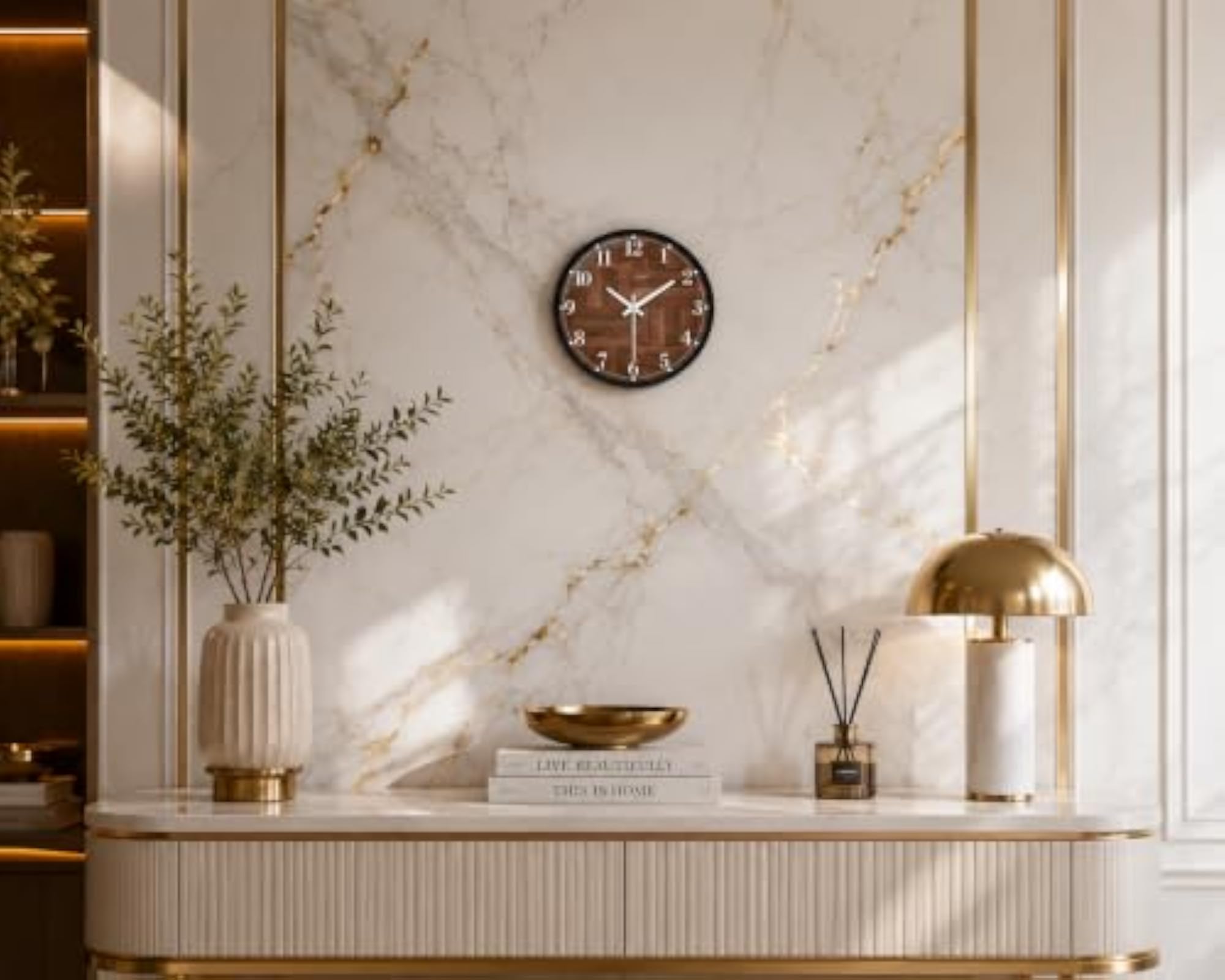 3D Wooden Texture Wall Clock, Modern Silent Quartz Design