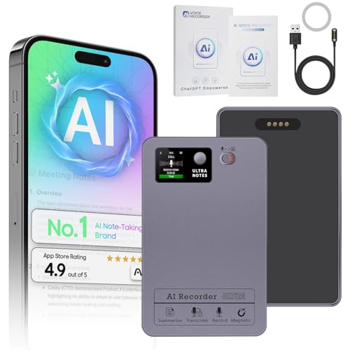 AI Voice Recorder, ToyGem 64G Dictaphone for Lectures Meetings Calls, Summarize Support 152 Languages，App Control & 27+ Templates, Recording & Transcribe for Business, Education