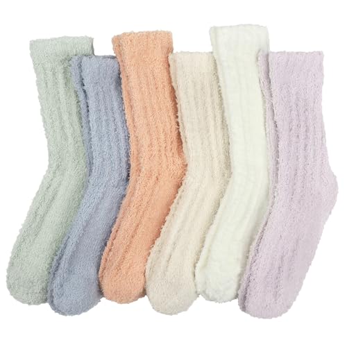 Image of Loritta 6 Pairs Womens Fuzzy Socks, Winter Warm Fluffy Slipper Socks