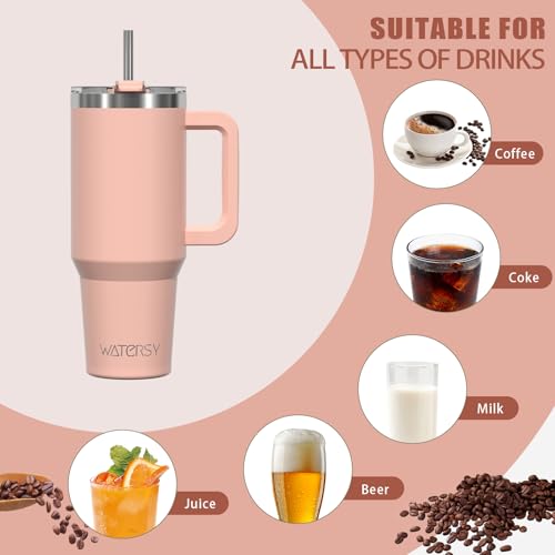 Image of 20 oz Tumbler with Handle,Tumbler with Lid and Straw,Double Wall Insulated Cup Stainless Steel Travel Mug(Cold for 34 Hours),Water Bottle for Iced Tea,Coffee,Cold Beverages(Pink)