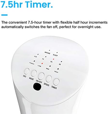 Pro Breeze® 30-inch Tower Fan with Oscillation, Ultra-Powerful 60W Motor, Remote Control, 7.5 Hour Timer and 3 Cooling Fan Modes for Home and Office