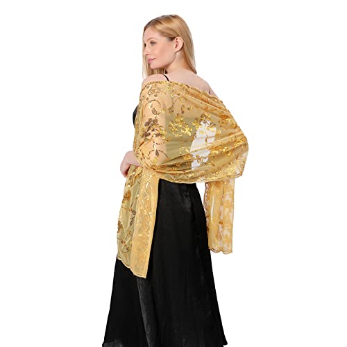 Women's Floral Lace Shawl - Soft Mesh Wedding Party Scarf with Tassels, Lightweight Bridal Cover Up for Evening4