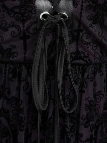 Rose Gal Rosegal Women Plus Size Gothic Lace-Up Strappy Lace Overlay Midi Dress Vintage Backless Spaghetti Strap A Line Goth Dress thumb #3