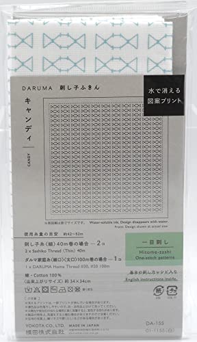 Image of Yokota Daruma Sashiko Cloth - Pre-Printed Sashiko Sampler - White with English Instructions Inside