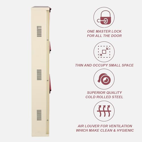 Image of Metal Shoe Rack Wall Mounted for Home with Central Locking |3 Door 28 inch Wall Mounted Metal 9 Pair Shoe Rack Cabinet | Pre-Assembled Rack Shelves |3 Year Warranty (Pink & Ivory)
