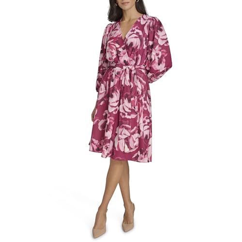 Calvin Klein Women's Long Sleeve Belted Casual Collared Aline Dress