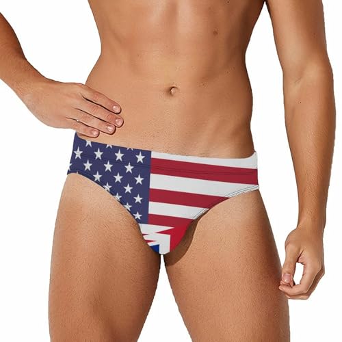 UK & US Flag Men's Swim Briefs Low Waist Bikini Swimsuit Underwear Beach Swimwear