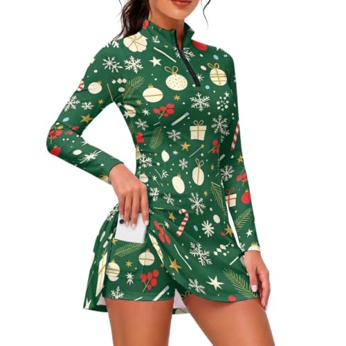 Rnyleeg Christmas Women's Golf Dress with Built-in Shorts Olive Green
