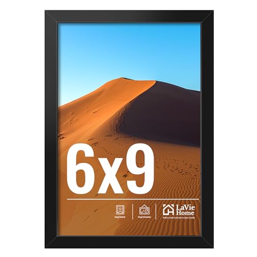 LaVie Home 6x9 Picture Frame for Wall Display, 6x9 Black Picture Frame with HD Plexiglas, 6 x 9 Frame 1 Pack, Display Frame for Vertical or Horizontal, Classic Collection