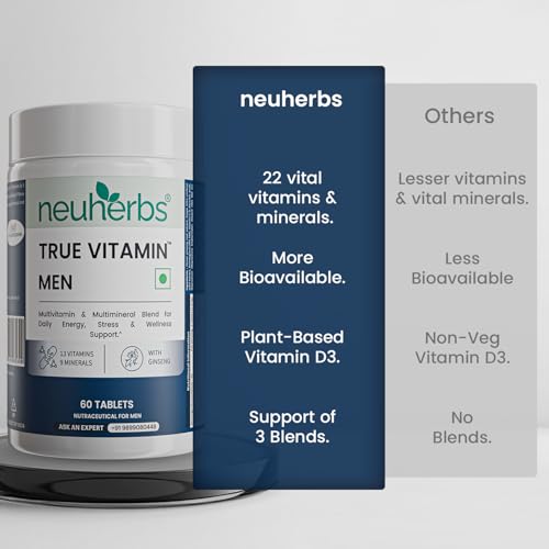 Image of Neuherbs Multivitamin Tablets for Men 60 Count |True Vitamin Men Multivitamin with Ginseng, Vitamin C, B12, D, Magnesium,Iron & Zinc | Supports Sports Performance,Energy, Immunity, Stamina & Heart Health