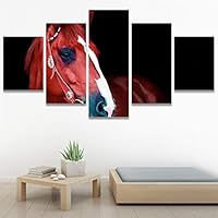 SIGNWIN 5 Panel Canvas Wall Art Modern Art Animals Dramatic Horse Multicolor Photography Traditional for Home Decorations Ready to Hang - 60